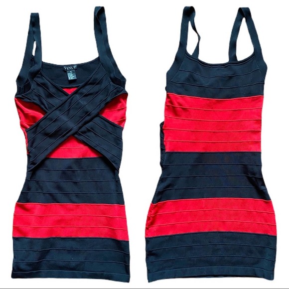 Venus Red Black Stripe Stretch Dress Size XS - Picture 5 of 6